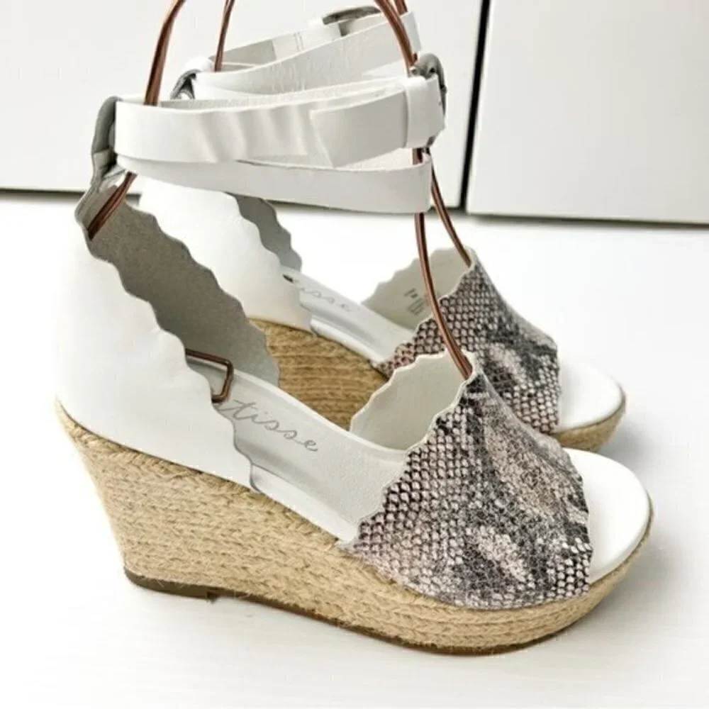 Matisse Espadrille Sandals womens size 8 Roma Snakeskin Wedge ankle strap